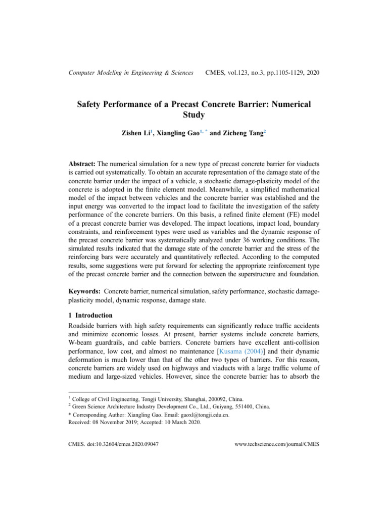 Safety Performance of A Precast Concrete Barrier: Numerical Study | PDF ...