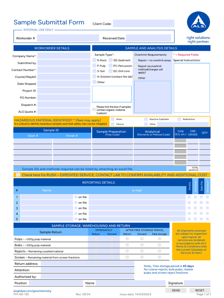 ALS Sample Submittal Form Guide | PDF