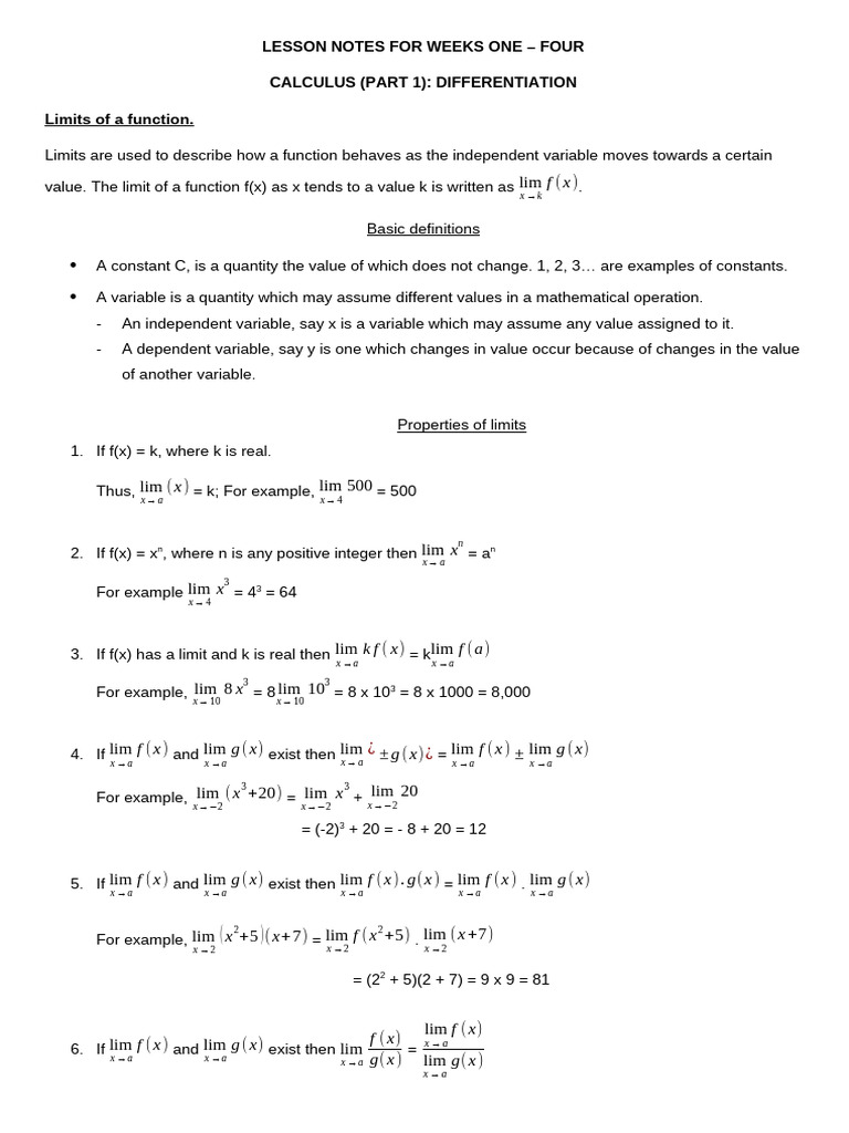 Calculus Differentiation Lesson Notes | PDF | Variable (Mathematics ...