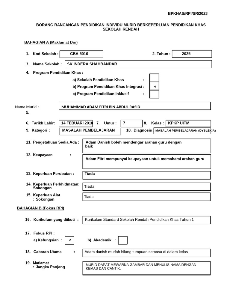 Borang Rpi Adam Danish | PDF