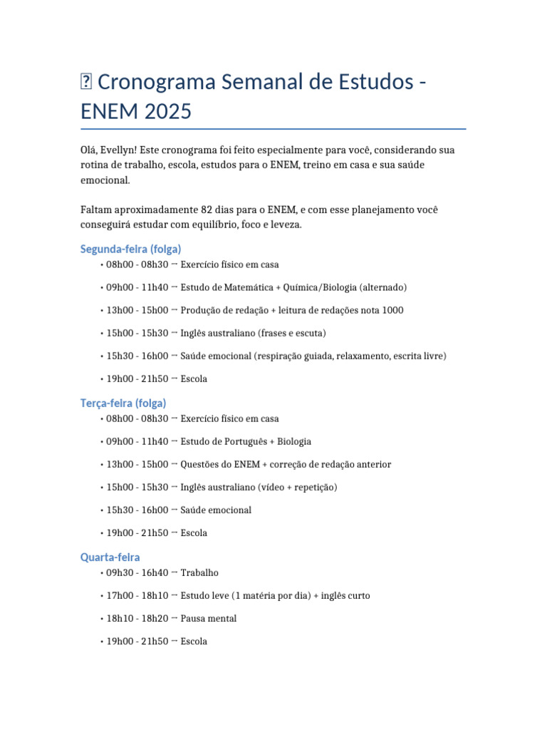 Cronograma de Estudos ENEM 2025 | PDF