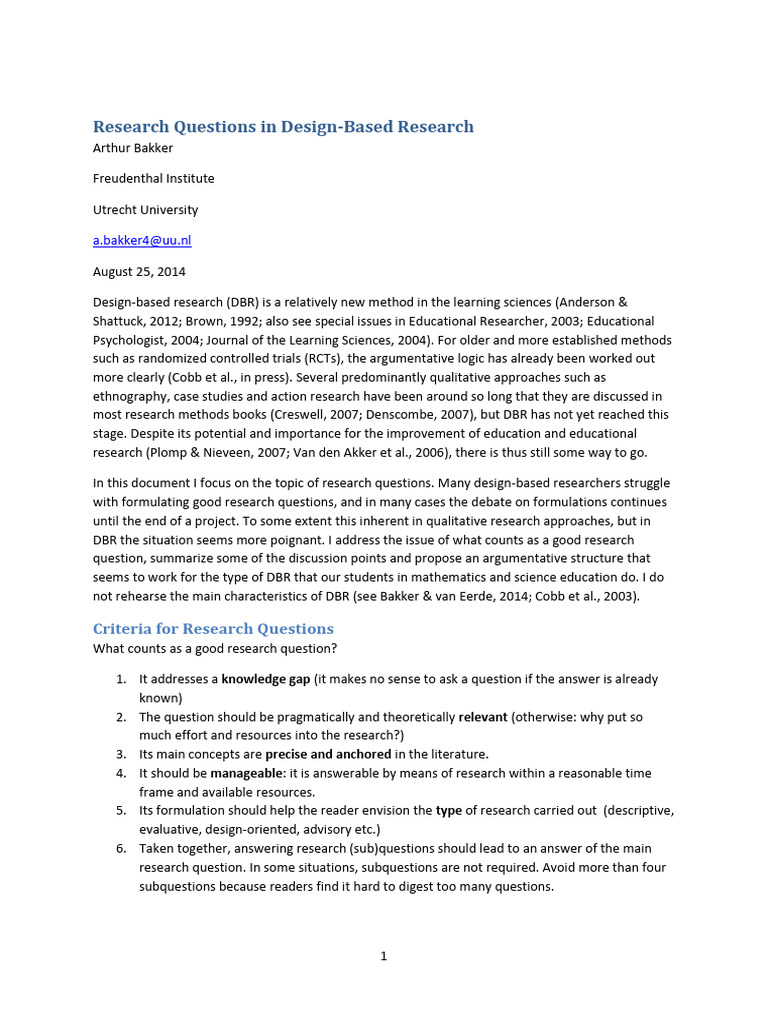 Formulating Research Questions in DBR | PDF | Learning | Knowledge