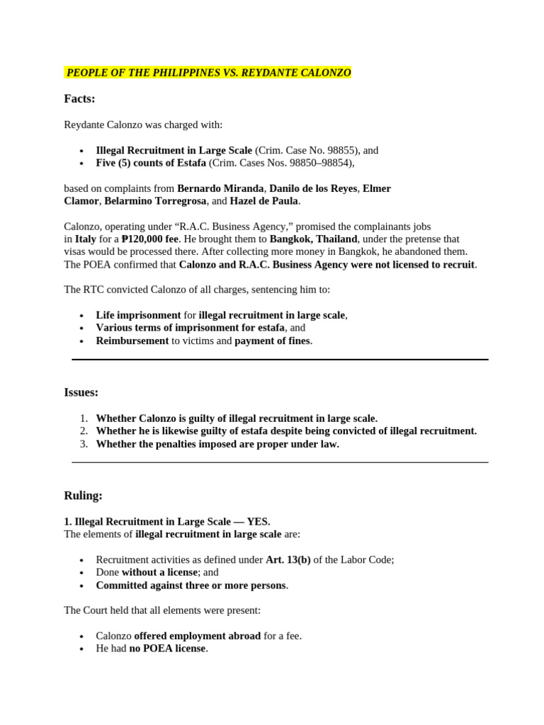 Illegal Recruitment and Estafa Cases in the Philippines | PDF ...