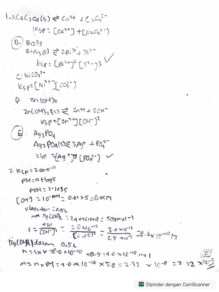 Chemistry KSP Exercises | PDF