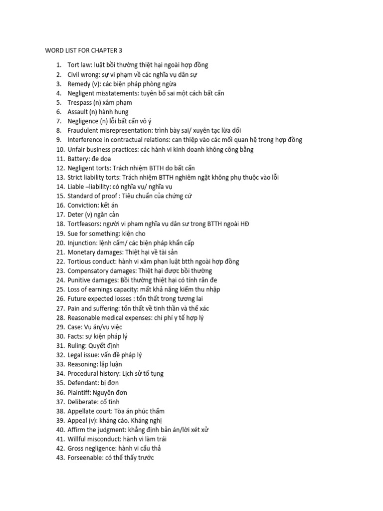 Word List For Chapter 3 | PDF