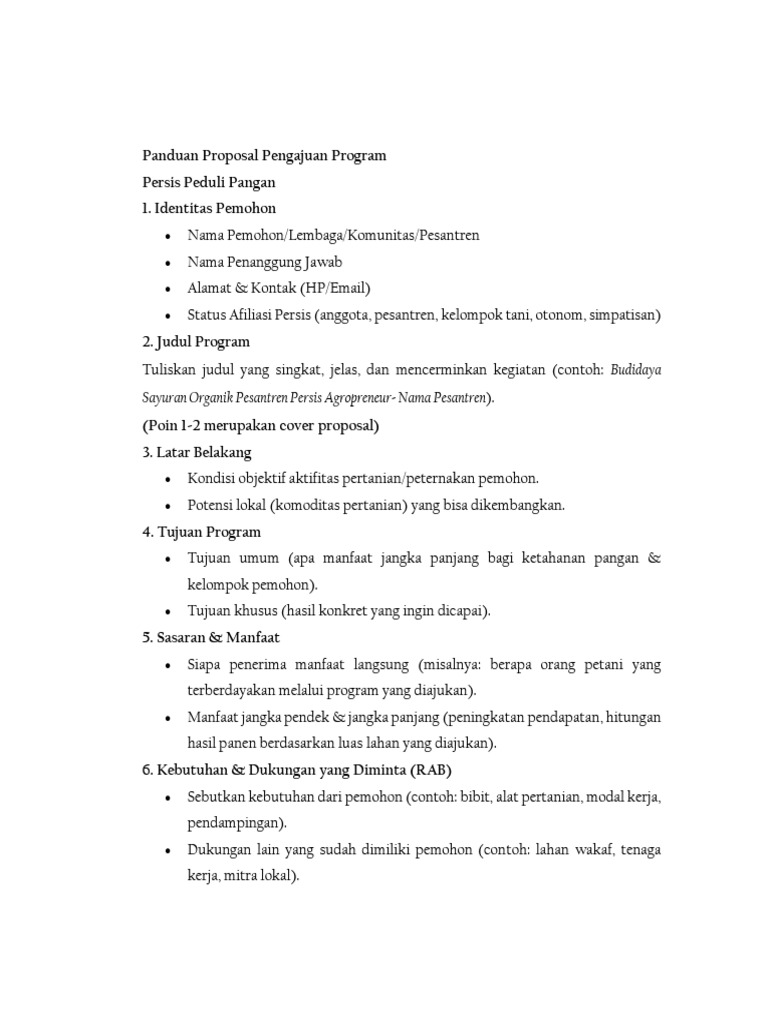 Panduan Proposal Program Persis Pangan | PDF