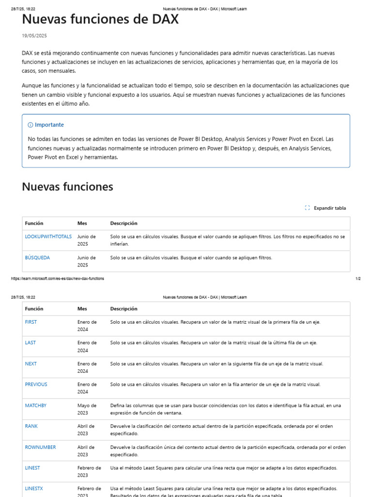 Nuevas funciones DAX 2025 | PDF | Microsoft Excel | Ingeniería de software