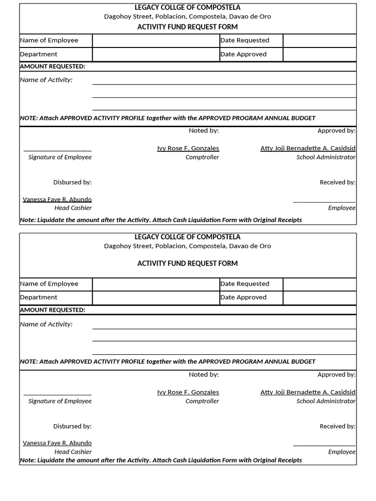 Legacy College Activity Fund Request Form | PDF