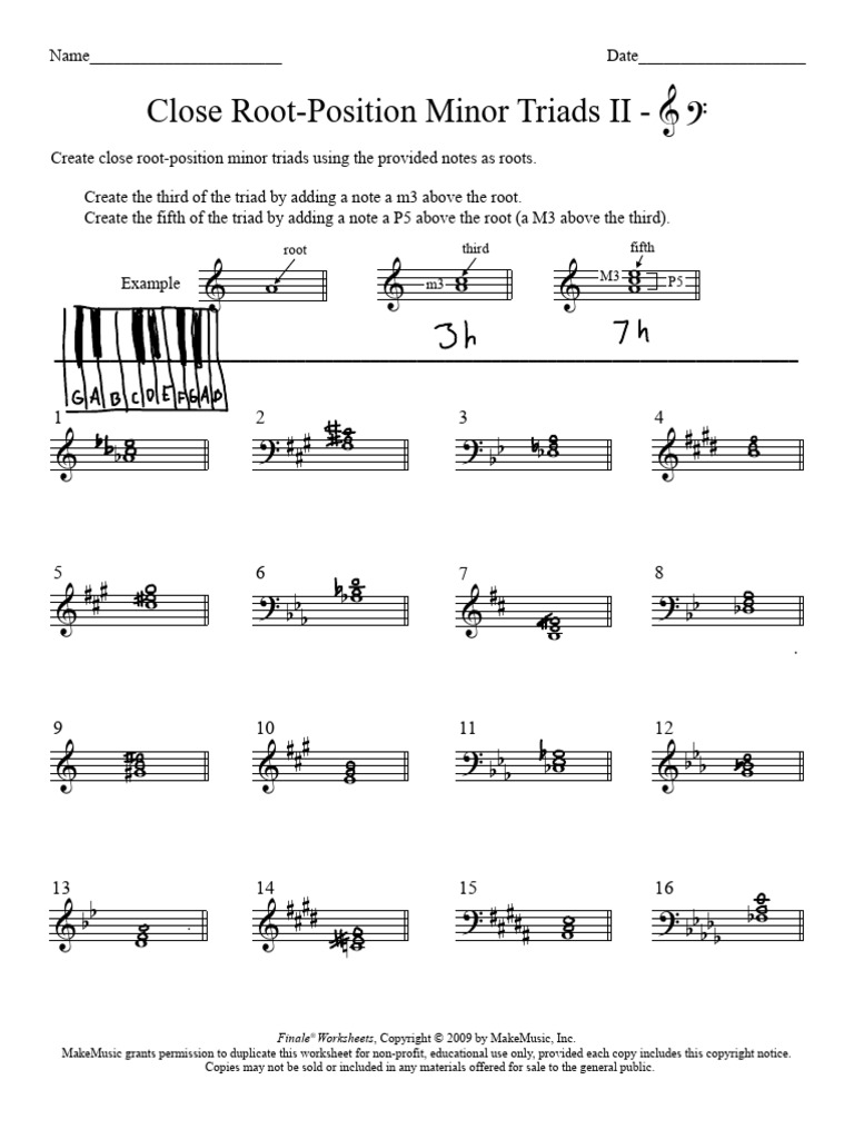 Close Root-Position Minor Triads Worksheet | PDF | Musical Techniques ...