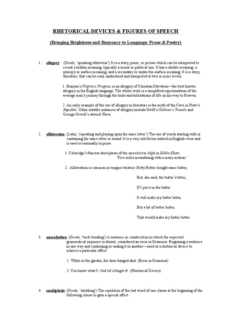Rhetorical Devices Figures Of Speech Allegory Greece