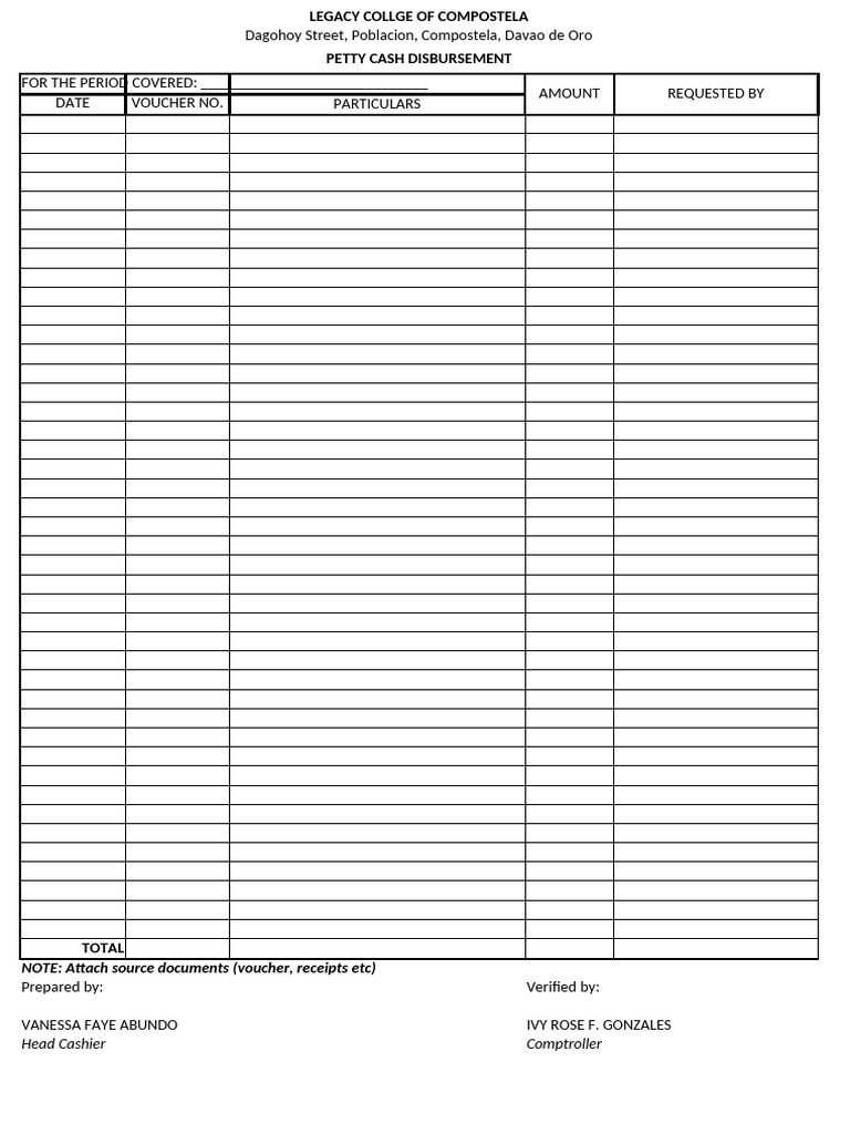 Petty Cash Disbursement Form | PDF