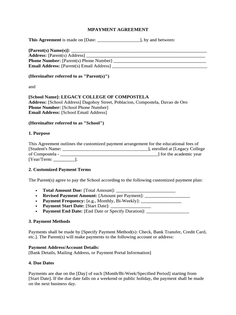 Customized Payment Agreement Template | PDF | Payments | Email Address