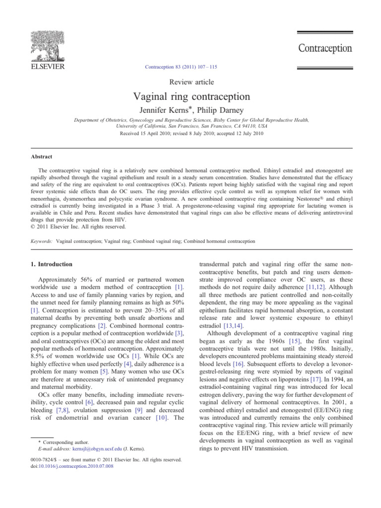 Vaginal Ring Contraception Review | PDF | Birth Control | Combined Oral ...