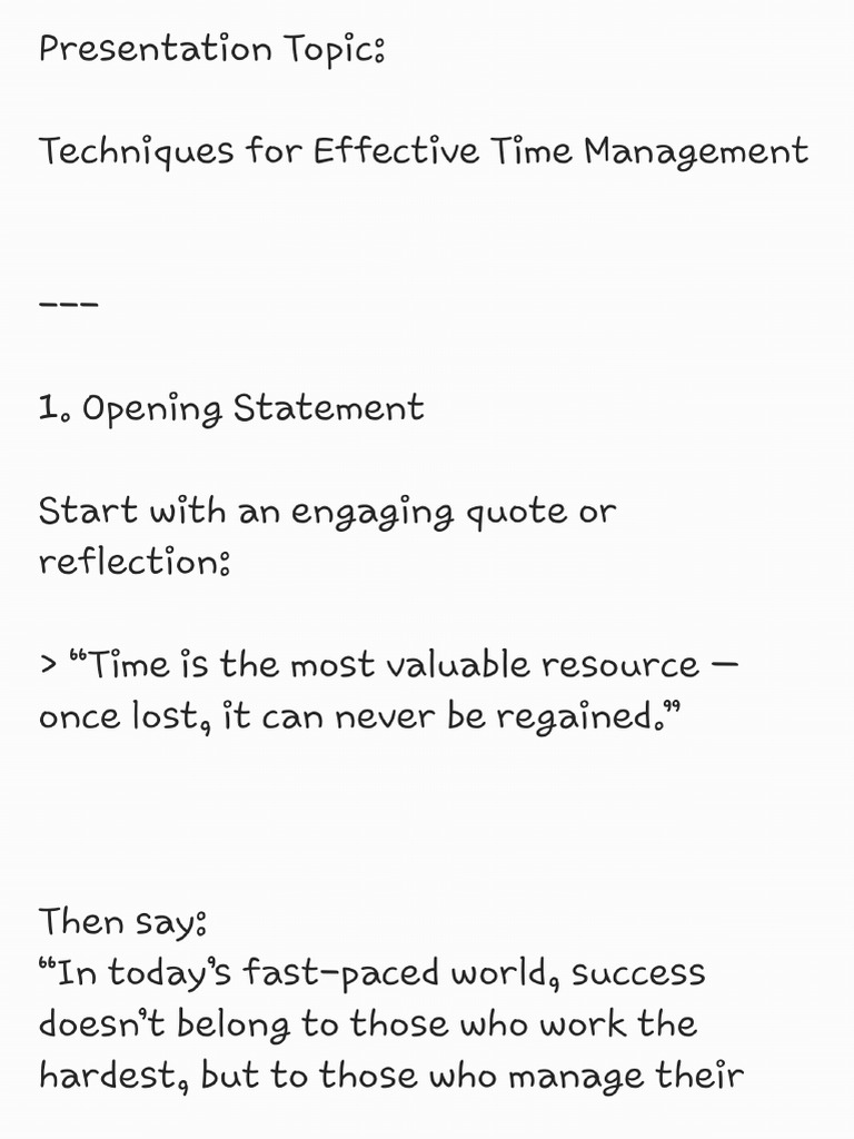 Presentation on effective techniques for time management | PDF