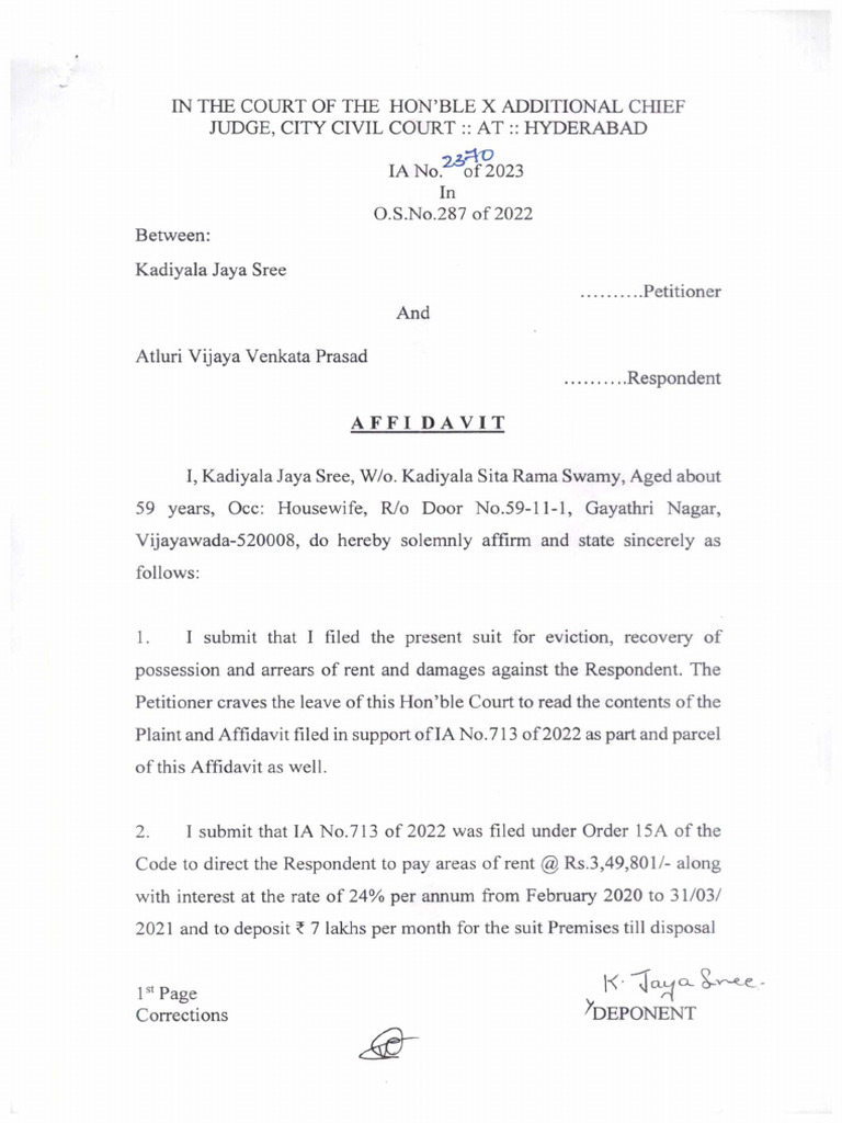 Petition Under Rule-109 (2) - IA No 2370 of 2023 - OS No 287 of 2022 | PDF