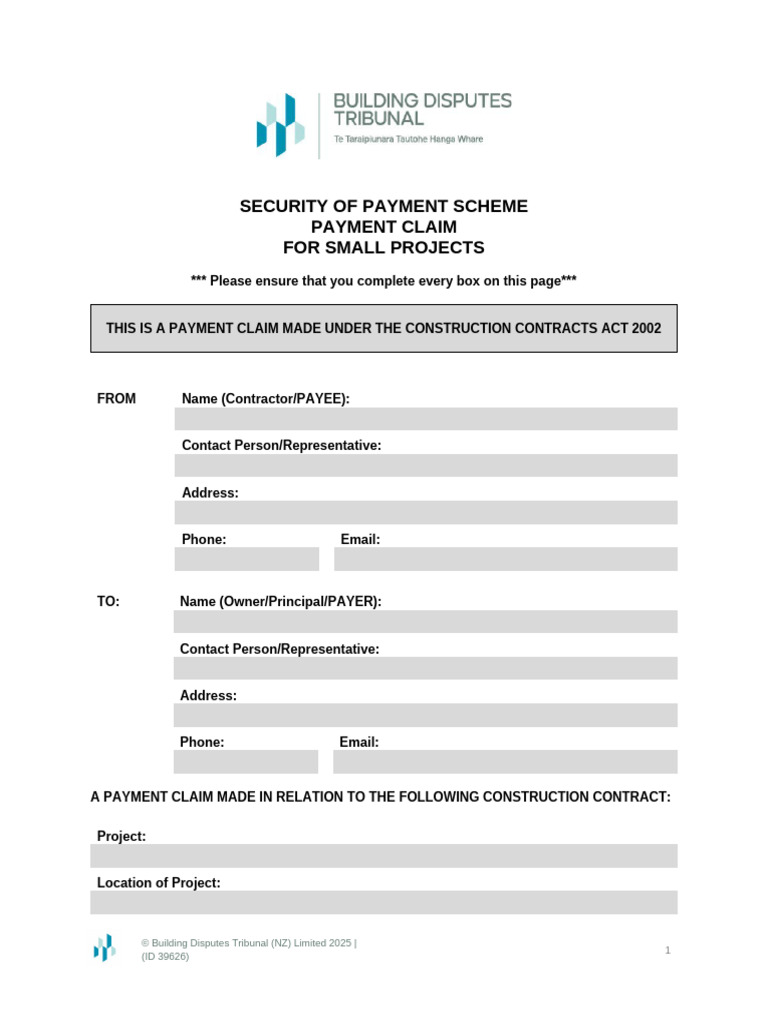 Payment Claim Template for Small Projects | PDF | Payments | Adjudication