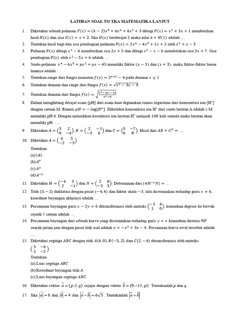 Latihan Soal TKA Matematika Lanjut | PDF