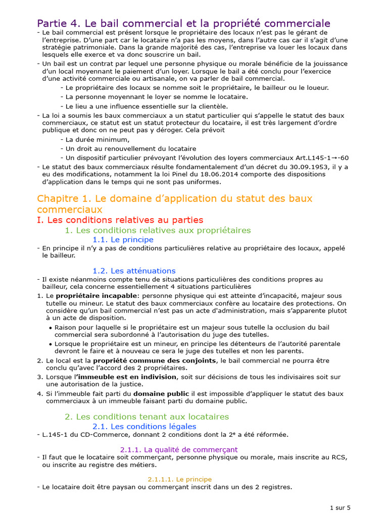 Bail commercial et statut des locataires | PDF | Franchise (réseau ...
