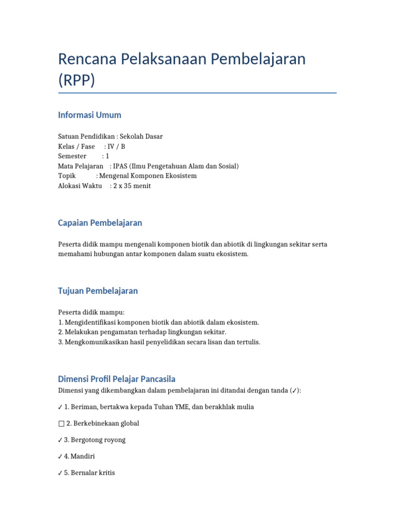 RPP IPAS Kelas 4 Deep Learning LKPD | PDF