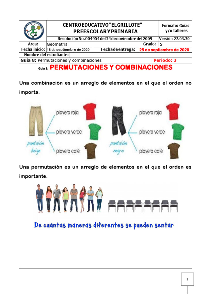 Ejercicios de Combinaciones para Primaria | PDF | Combinatoria ...