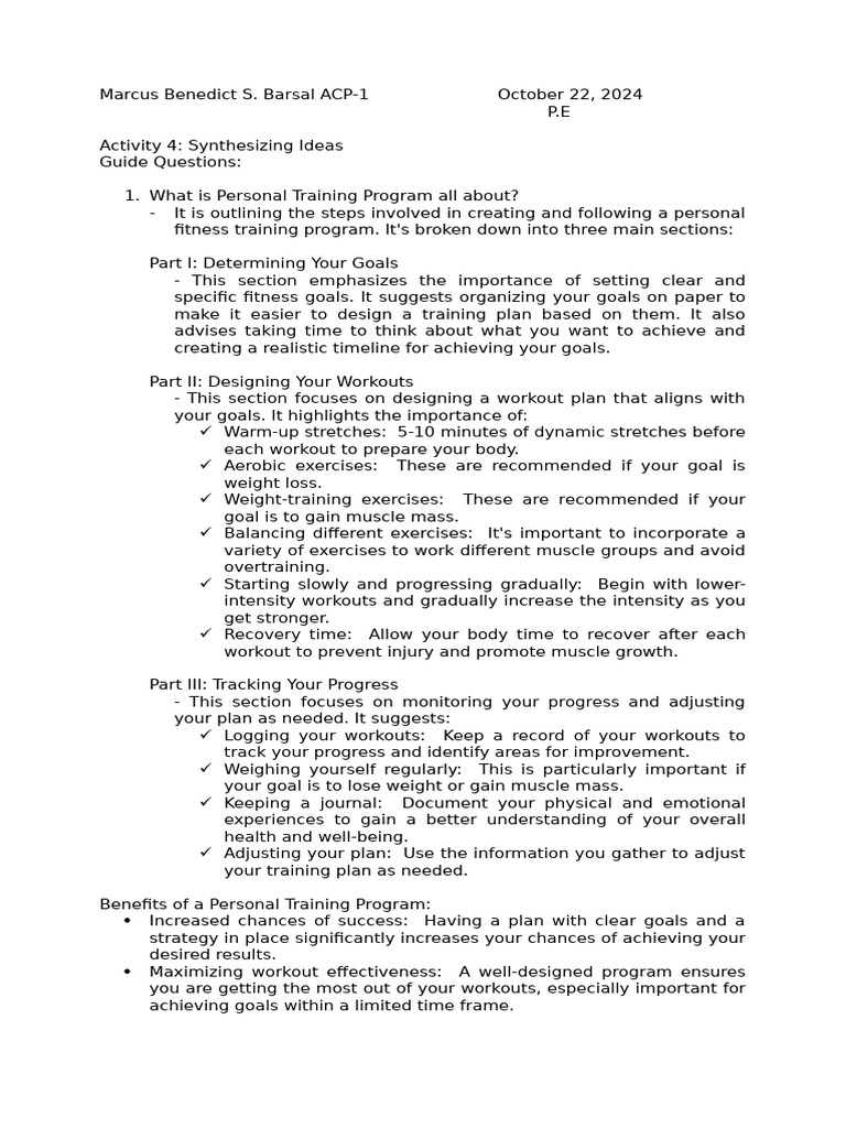 Personal Fitness Training Program Guide | PDF | Physical Fitness ...