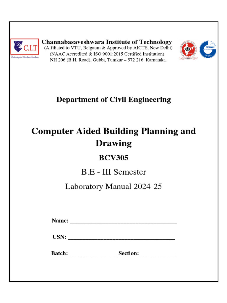 Civil Engineering CAD Lab Manual BCV305 | PDF | Circle | Computer File