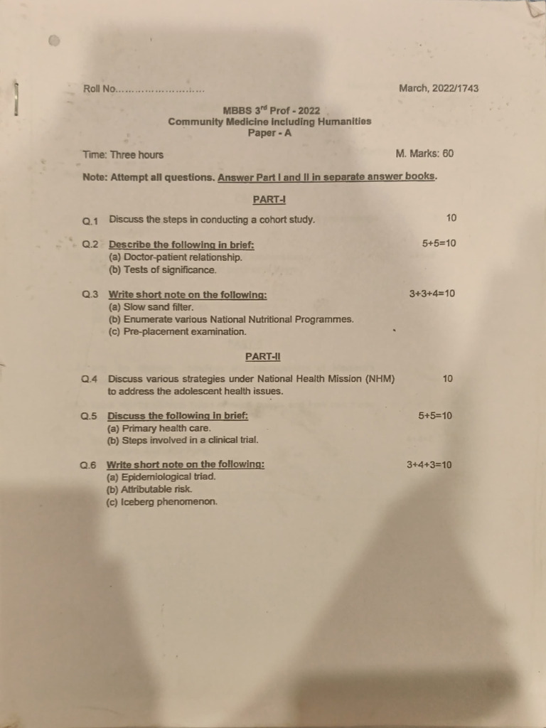 COMMUNITY MEDICINE PYQS For 3rd Year Mbbs | PDF