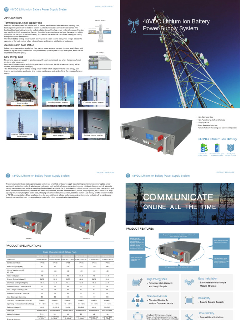 48VDC Lithium Ion Battery System Brochure | PDF | Lithium Ion Battery ...