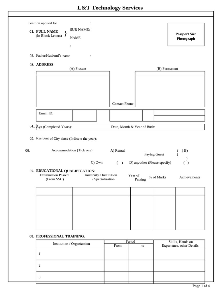 L&T Technology Services Application Form | PDF