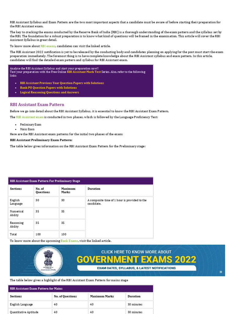 RBI Assistant Exam Syllabus & Pattern | PDF | English Language ...