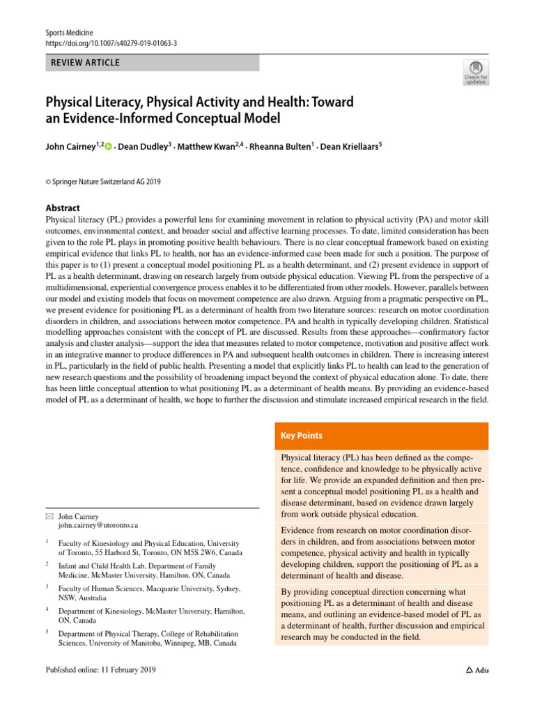 Physical Literacy as a Health Determinant | PDF | Physical Fitness ...