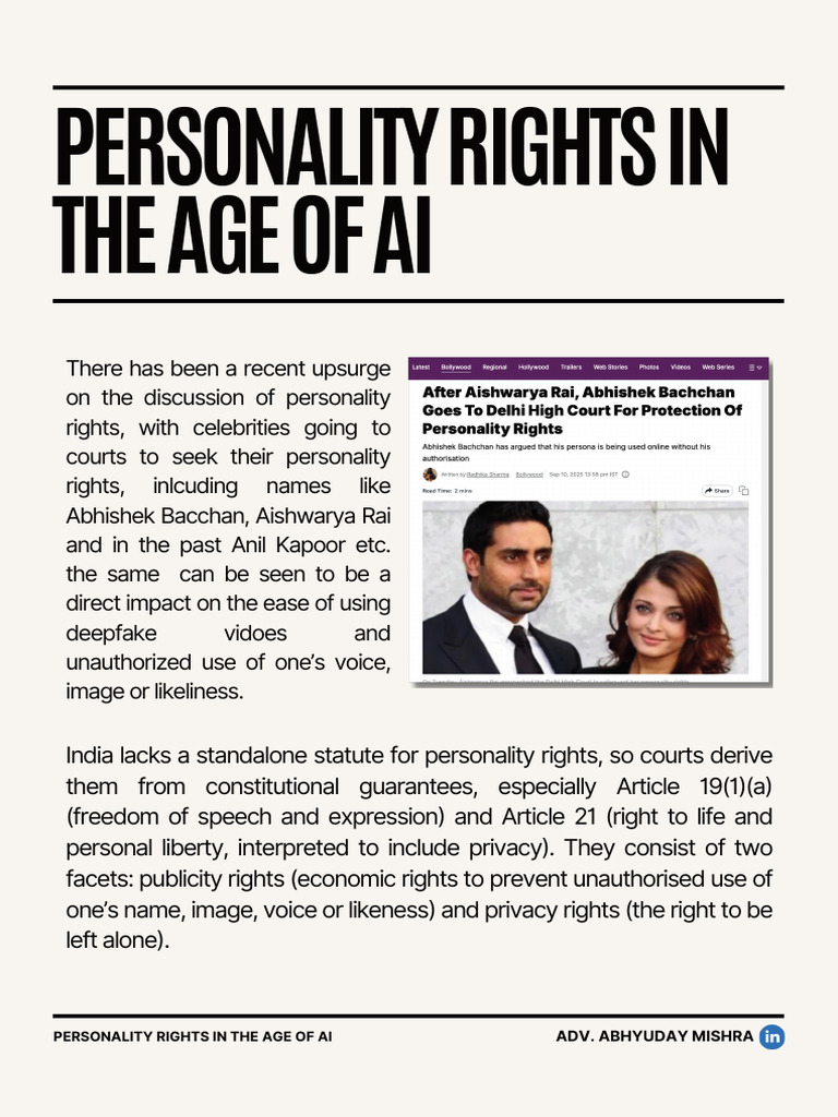 Personality Rights in The Age of Ai by Abhyuday Mishra | PDF ...