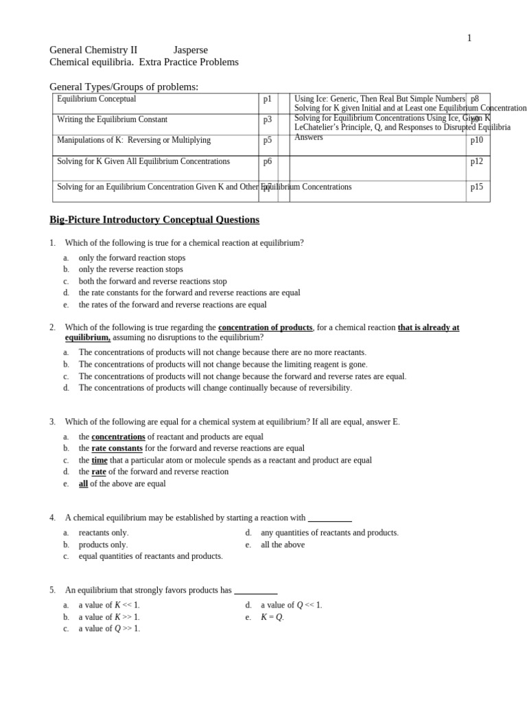 Equilibrium Constant and Calculations Guide | PDF | Chemical ...