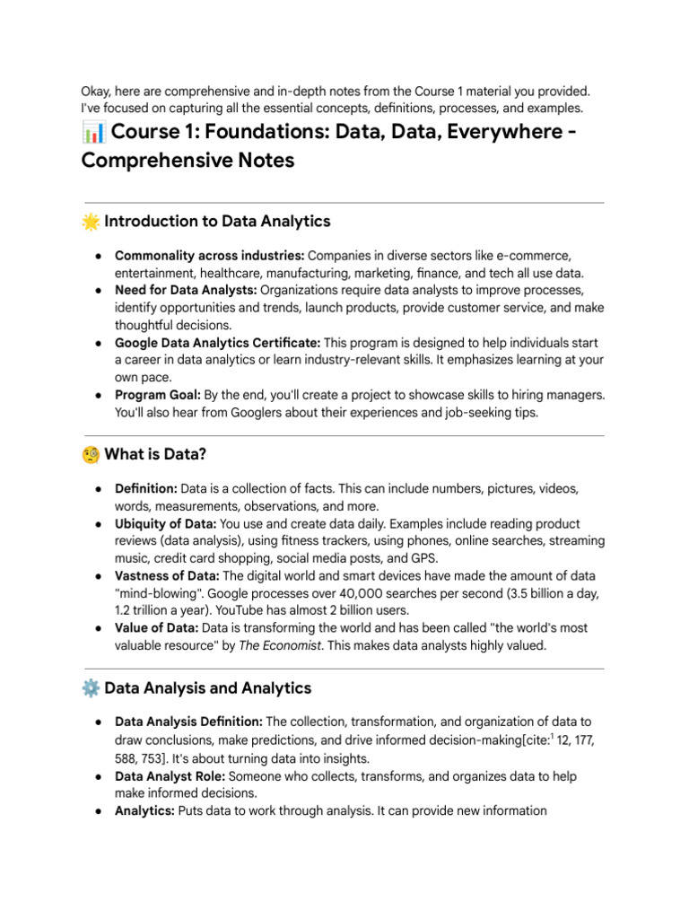 Comprehensive Course 1 Data Analytics Notes | PDF | Data Analysis ...