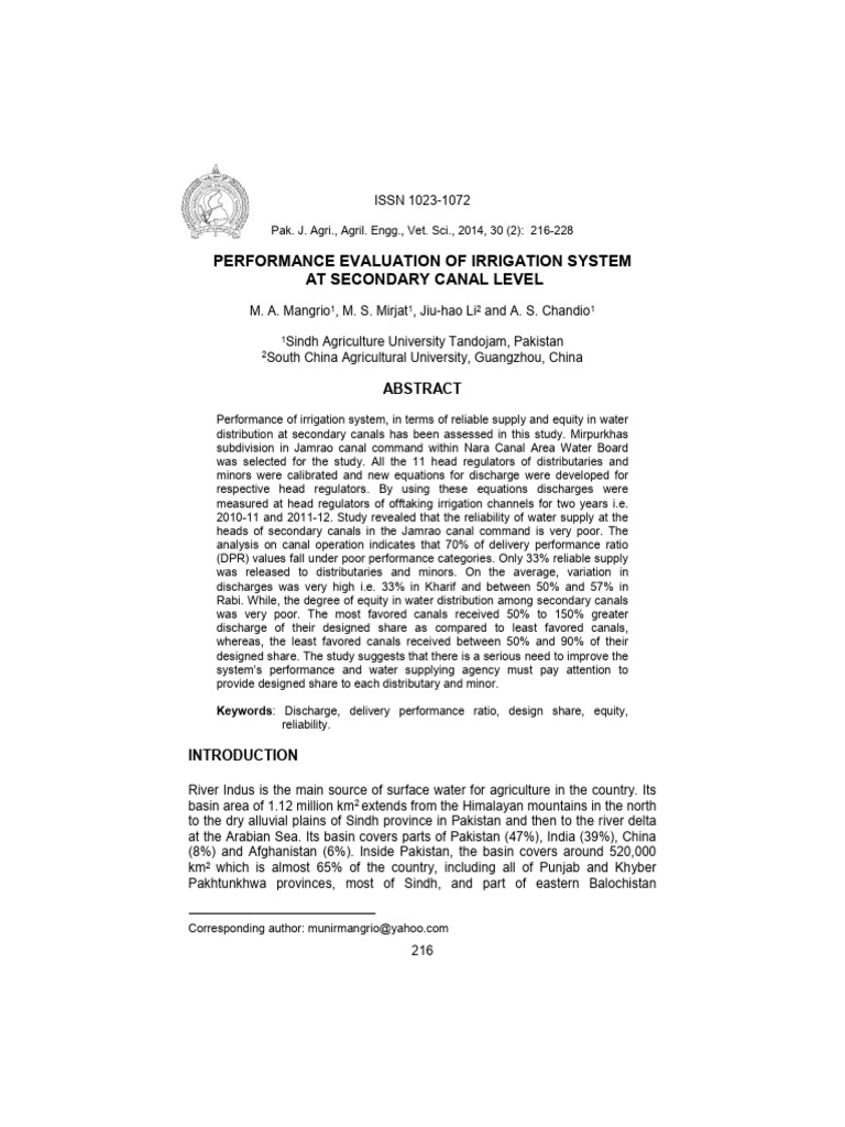 Irrigation System Performance Evaluation | PDF | Indus River | Water ...
