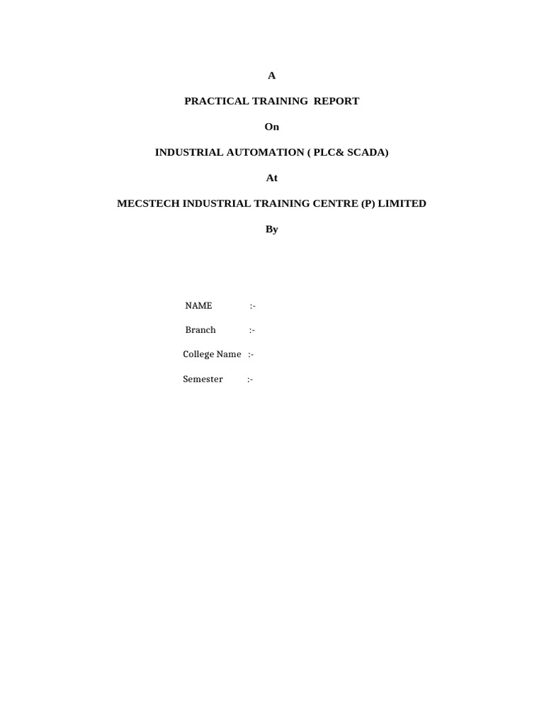 Industrial Automation Training Report | PDF | Programmable Logic ...