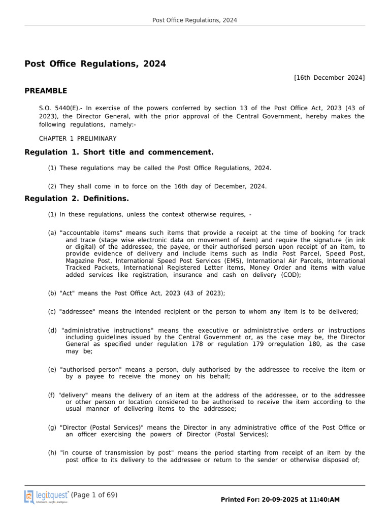 Post Office Regulations 2024 Overview | PDF | Postage Stamp | Philately