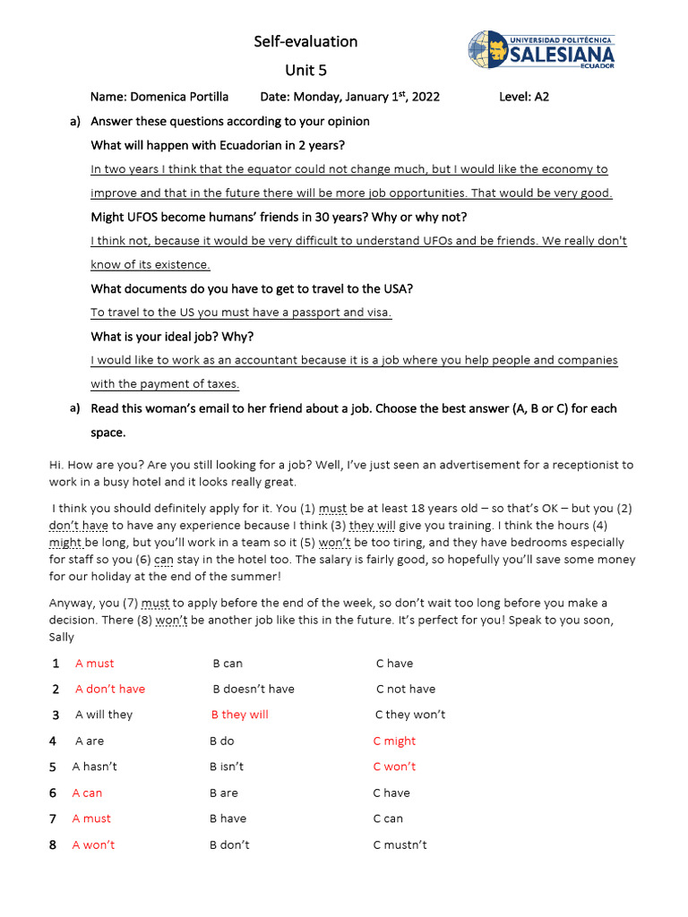 Self-Evaluation - Unit 5 | PDF