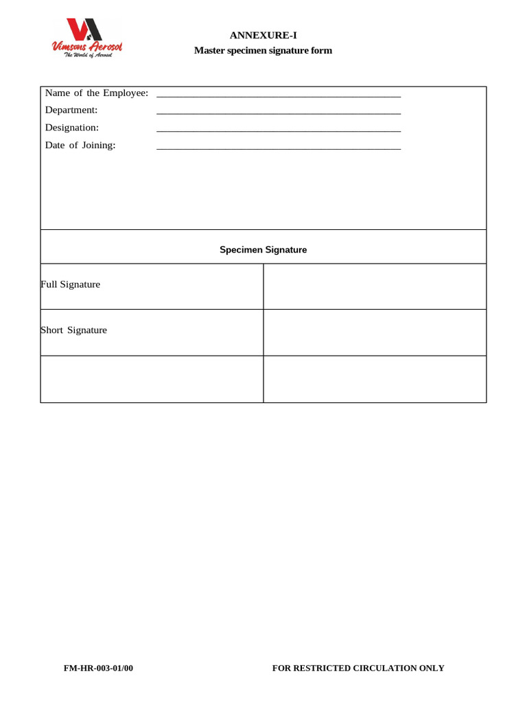 Employee Specimen Signature Form | PDF