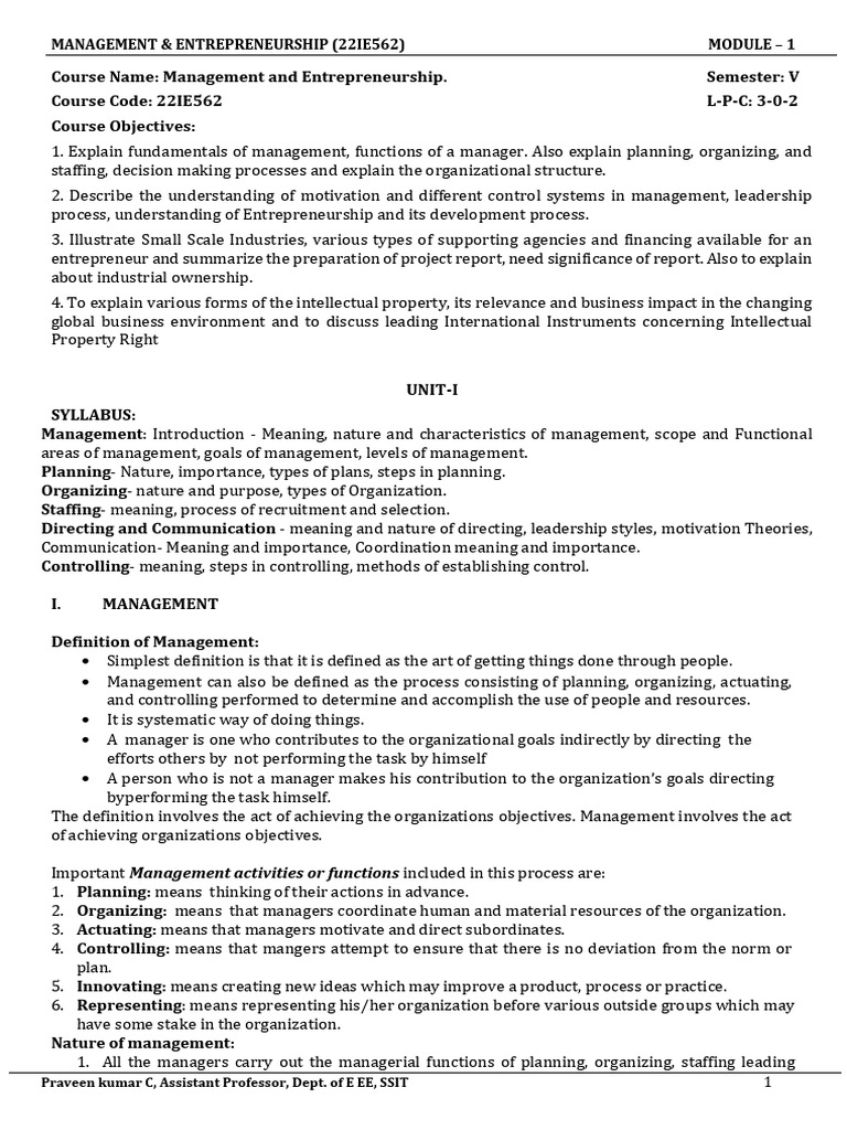 Management and Entrepreneurship Overview | PDF | Leadership | Business