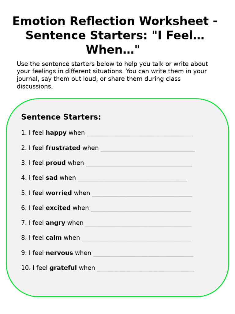 Emotion Reflection Worksheet Template | PDF