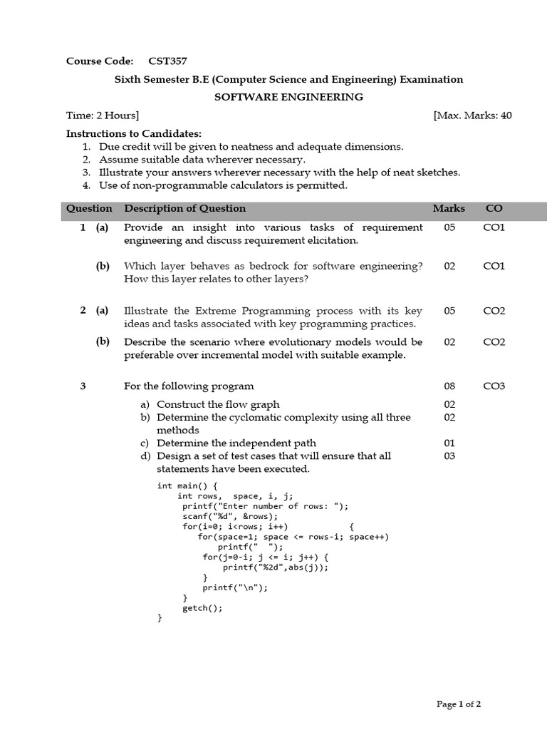 Software Engineering Exam Questions Guide | PDF | Computing | Software ...