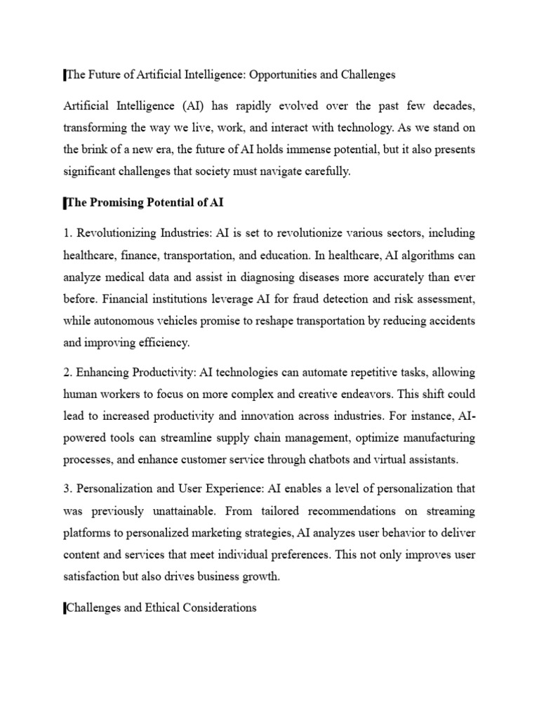 Future of AI: Opportunities & Challenges | PDF | Artificial ...