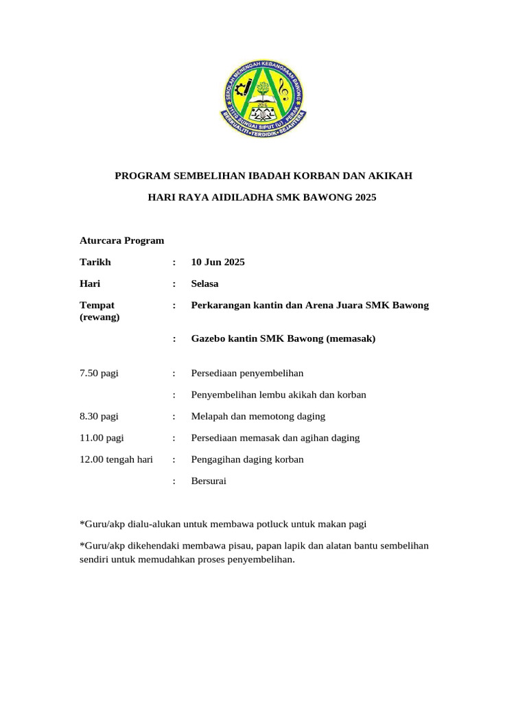 Ajk Program Sembelihan Ibadah Korban Dan Akikah Hari Raya Aidil | PDF