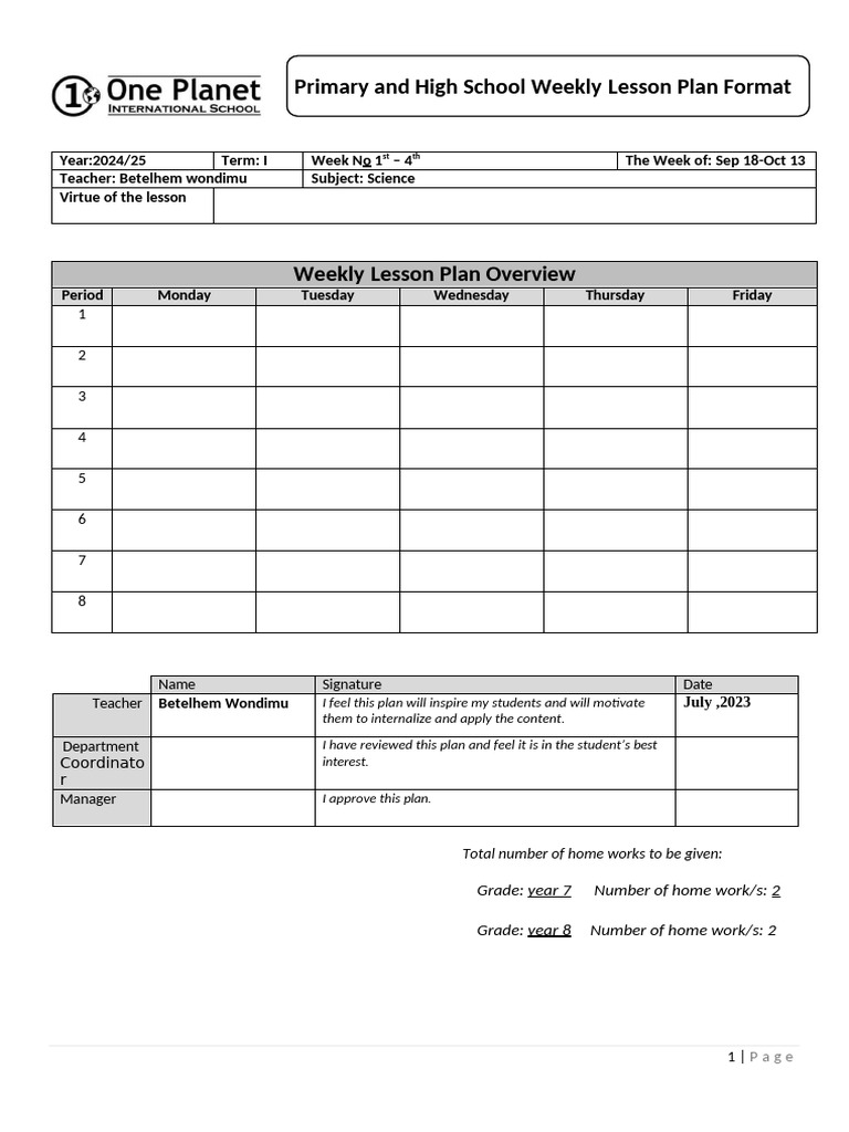 Science Lesson Plan 2024-25 | PDF | Curriculum | Lesson Plan