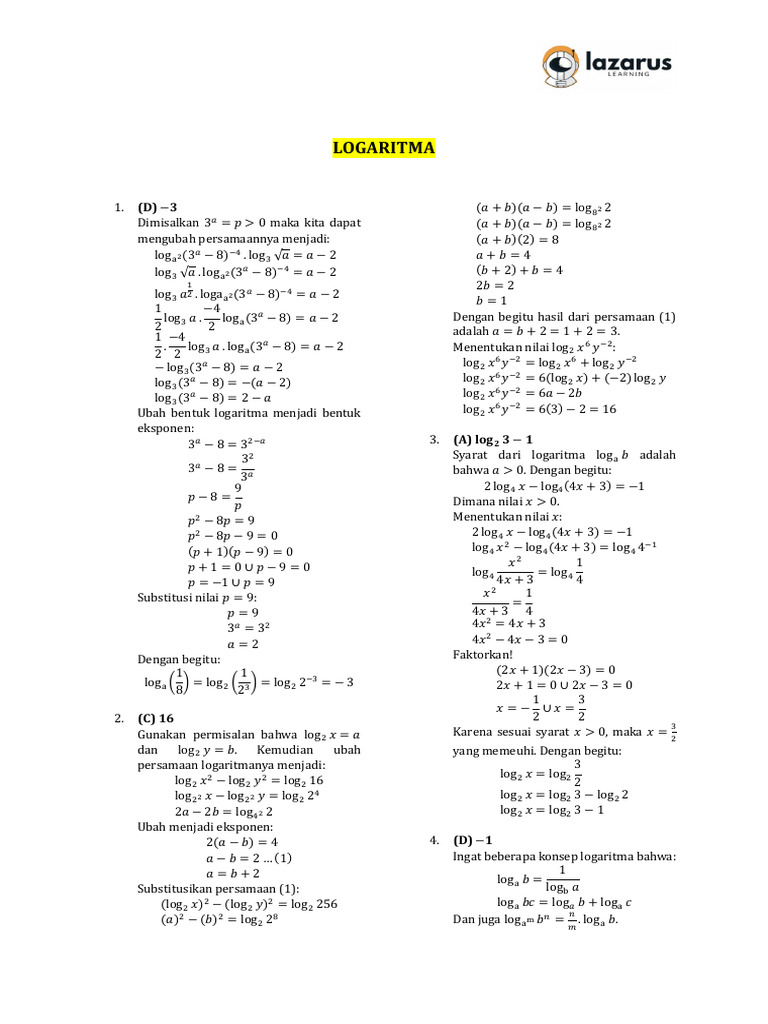 (Pembahasan-Matipa) Logaritma | PDF