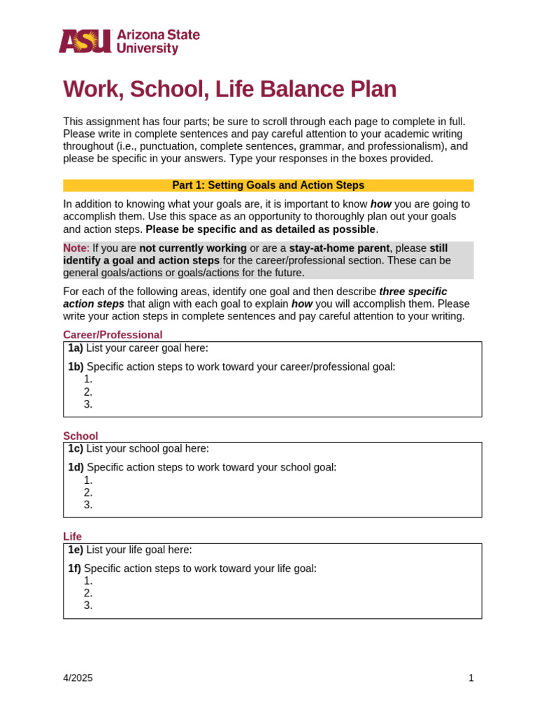 Work,+School,+Life+Balance+Plan+ (4 2025) | PDF | Cognition | Cognitive ...