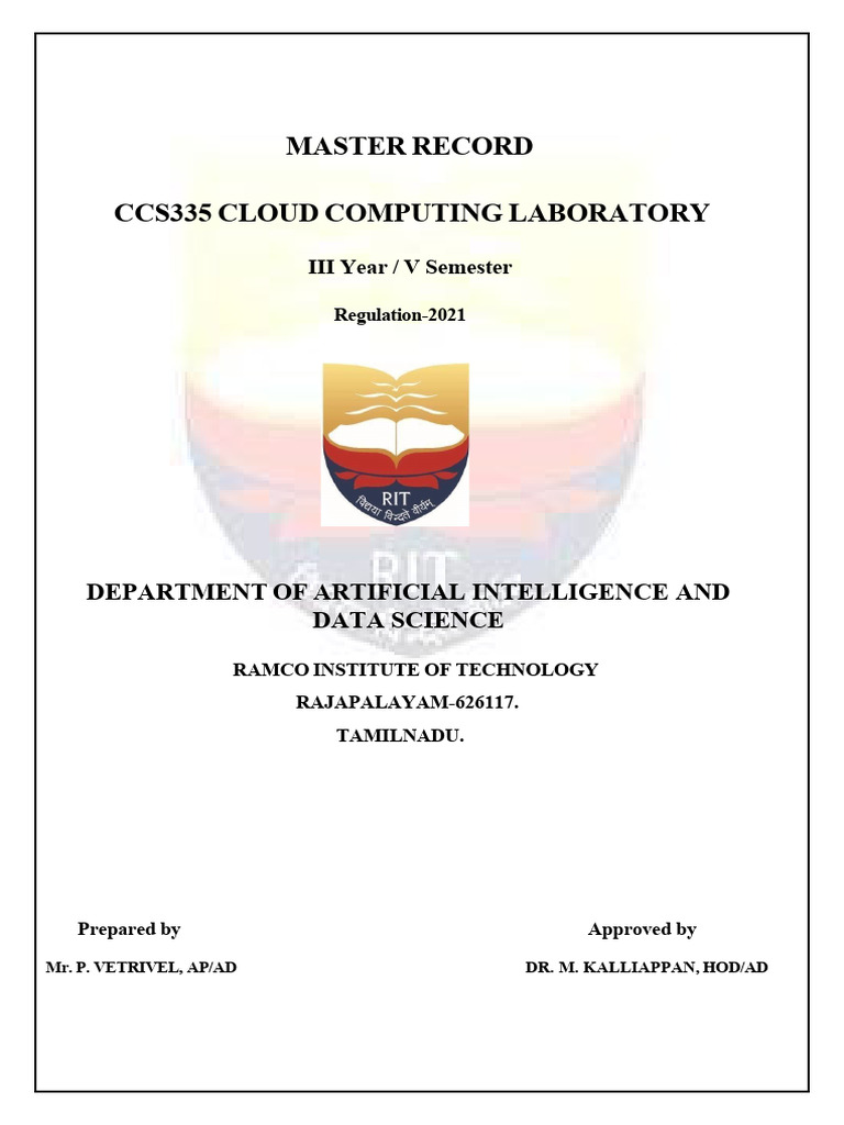 CCS335 Cloud Computing Lab Manual | PDF | Engineering | Virtualization