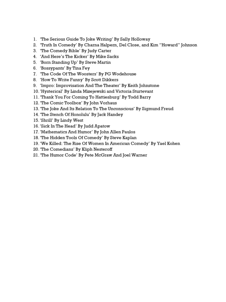 Essential Comedy Writing Books List | PDF