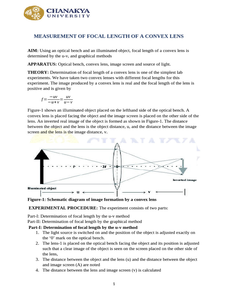 Measurement Of Focal Length Of A Convex Lens PDF Optics 